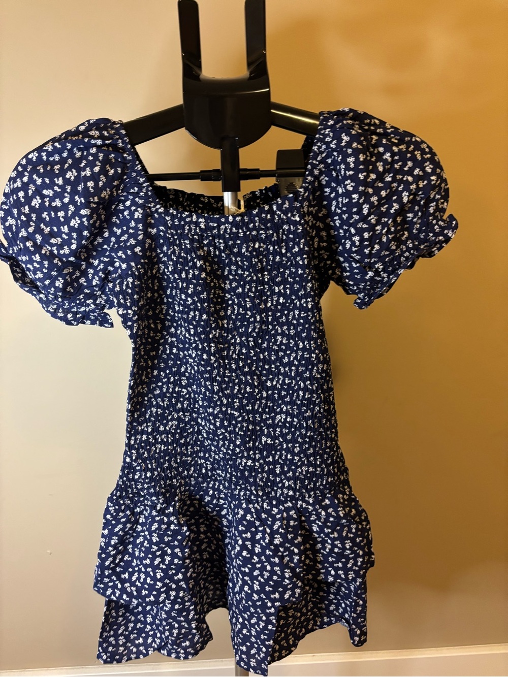 Sea + Sky Girls Size L Navy Blue Floral Smocked Puff Sleeve Dress NWT - Picture 5 of 6